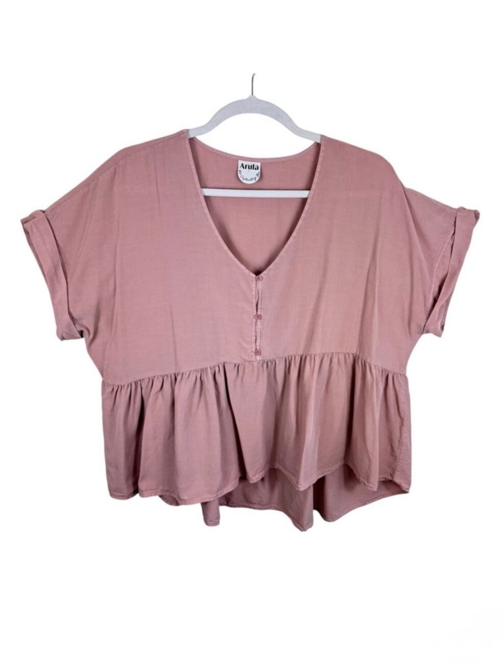 ARULA Dusty Rose Peplum V-Neck Blouse